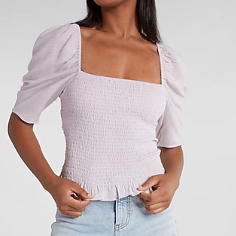 Express Puff Sleeve Smocked Top, lavender size xl